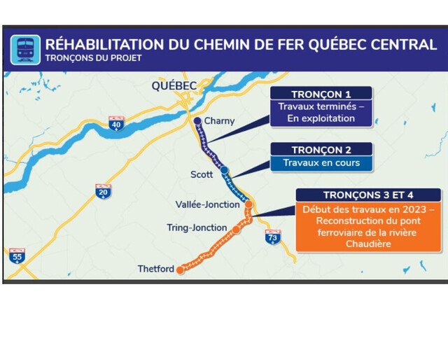 Un investissement de 440 M$ dans Chaudière-Appalaches pour le chemin de fer Québec Central